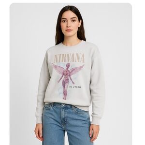 Nirvana In Utero Angel Graphic Sweatshirt Gray Crewneck Size Large Unisex